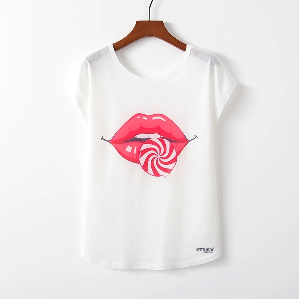 M020 Lollipop Летние женские футболки, новинка, Harajuku Kawaii, милый стиль, панда, единорог, буквенный принт, свободная футболка, повседневные топы с коротким рукавом, футболки - Цвет: M020 Lollipop