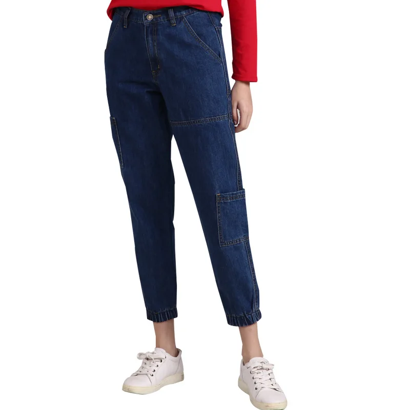 

Boyfriend Jeans For Women High Waist High Street Ankle Length Blue Pocket Femme Cargo Denim Pants 4xl 5xl