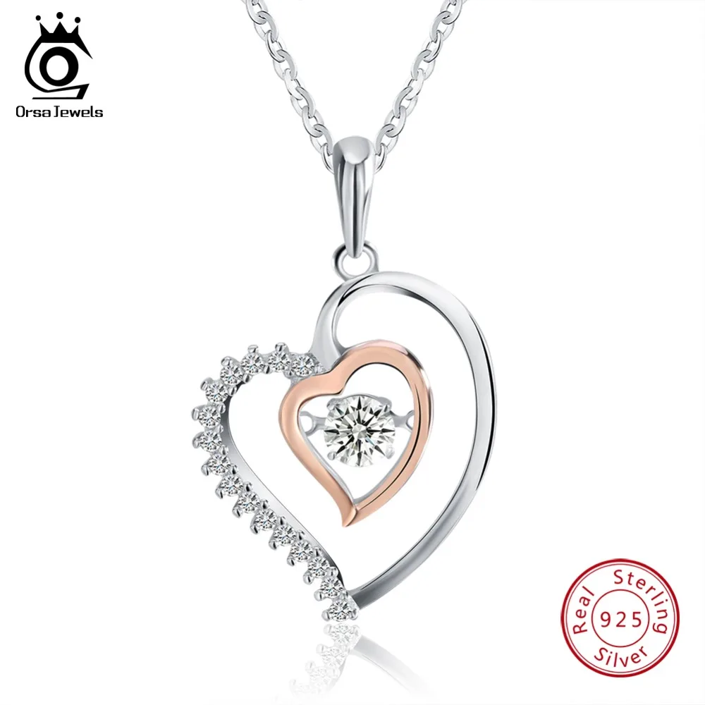 ORSA JEWELS 925 серебро женское колье-подвеска с AAA циркон Романтический сердечный кулон серебряные свадебные украшения подарок OSN15