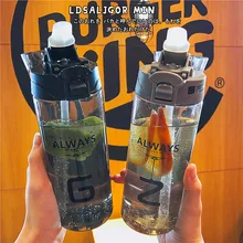 Спортивная бутылка для воды с соломинкой и запирающейся откидной крышкой с широким горлышком пластиковая защита от утечки, без бпа для езды на велосипеде, велосипеде, путешествий, тренажерного зала 500 мл Спортивная бутылка для воды с соломинкой и запирающейся откидной крышкой с широким горлышком пластиковая защита от утечки, без бпа для езды на велосипеде, велосипеде, путешествий, тренажерного зала 500 мл