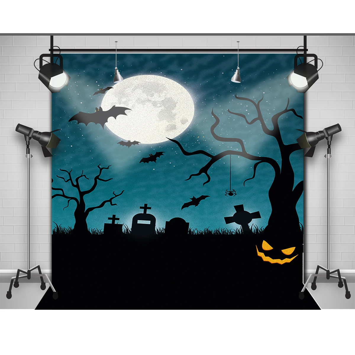 Фотофоны для фотосъемки на Хэллоуин Тыква летучие мыши Луна кладбище|photocall