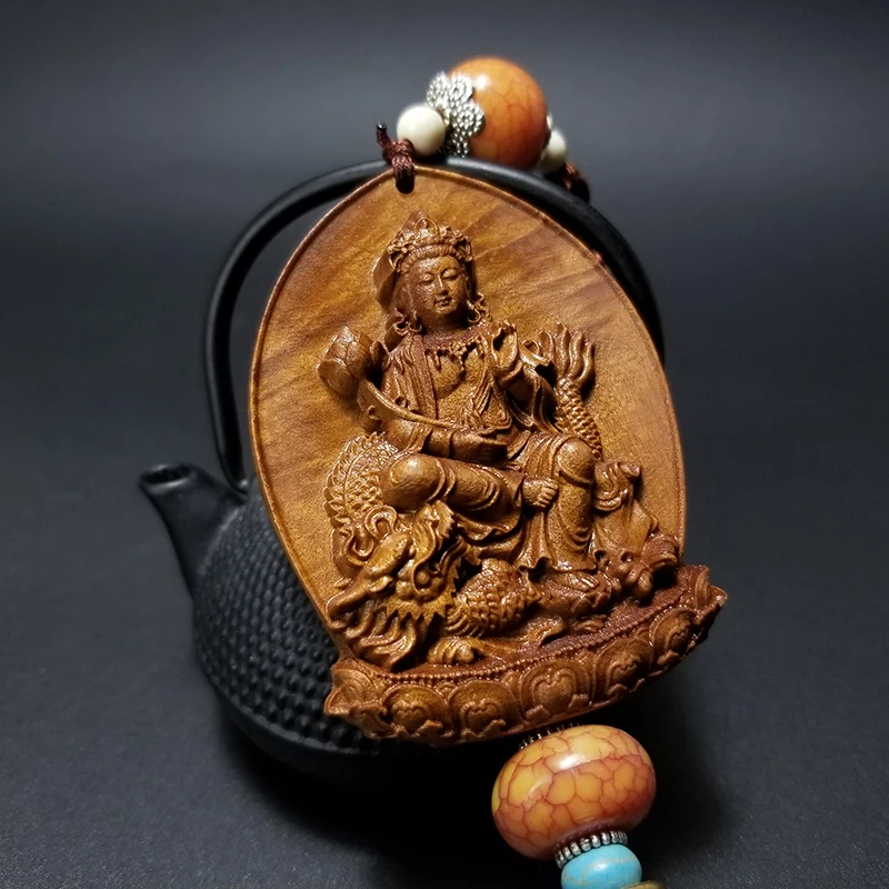 Guanyin Bodhisattva Key Pendant Woodcarving Evil Protection Peace | Дом и сад