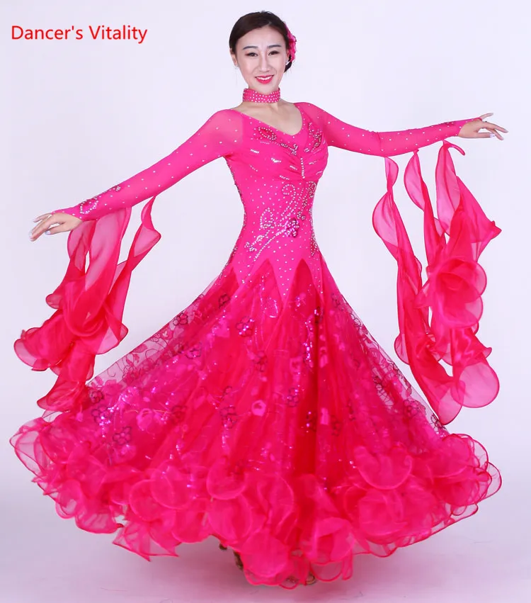 Hot pink Новое бальное платье для танцев Роскошные Алмазные Блестки большие свинг-платья Дамский Латиноамериканский танец Вальс Танго танцевальные костюмы - Цвет: Hot pink