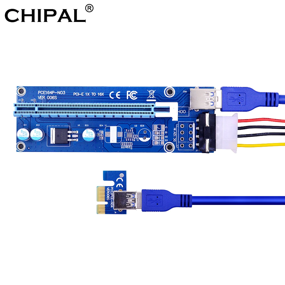 CHIPAL 60 см VER006S PCI E Райзер карта Express 1X до 16X USB 3 0 кабель SATA к 4Pin питание для майнинга