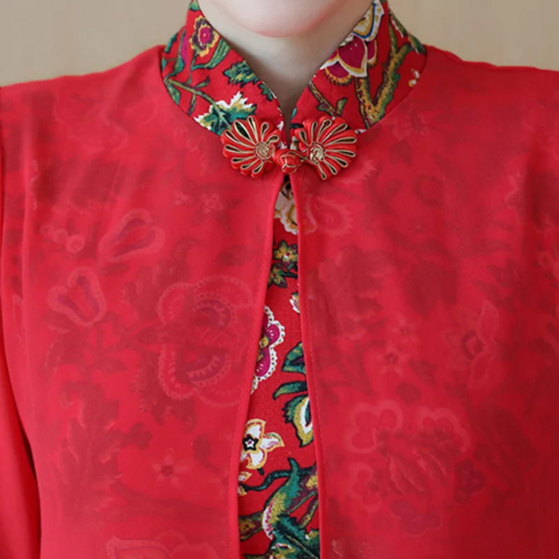 

QAZXSW 2018 New Spring Women Plus Size Dress Ladies Party Dress Chinese Style Printing Long Dresses Render Dress Vestido HB560
