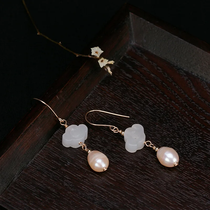 Элегантные женские серьги из нефрита и жемчуга реальные модели 925 винтажные