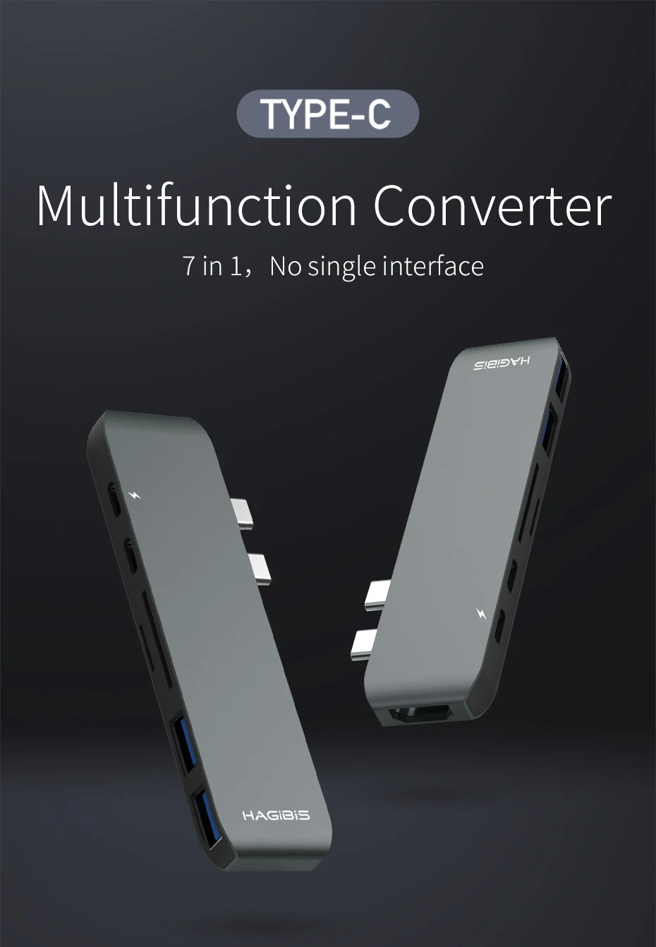 Hagibis 7-в-1 двойной USB-C концентратор Тип-C USB HUB адаптер USB-C к HDMI SD/TF Card Reader PD зарядки 4 к HD для MacBook Pro USB 3,0 концентратор