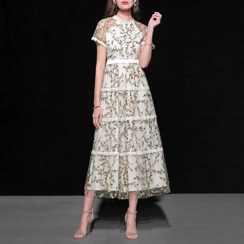 CHICEVER летнее элегантное лоскутное кружевное платье с вышивкой для женщин круглым