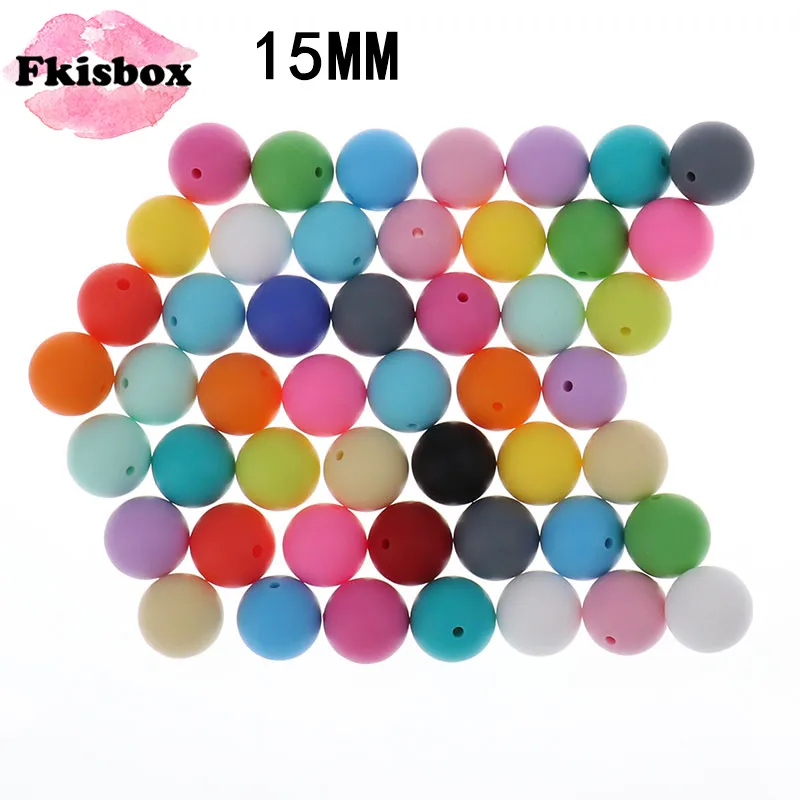 Cuentas redondas de silicona para dentici&oacute;n, 15MM, sin Bpa, para juguete de beb&eacute;, collar de dentici&oacute;n, accesorios, 100 piezas-0