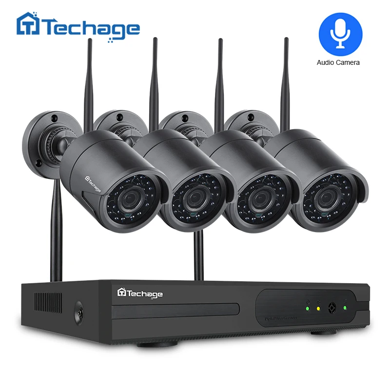 Techage 4CH 1080P Беспроводная NVR CCTV система безопасности 2.0MP аудио запись наружная Wifi ip