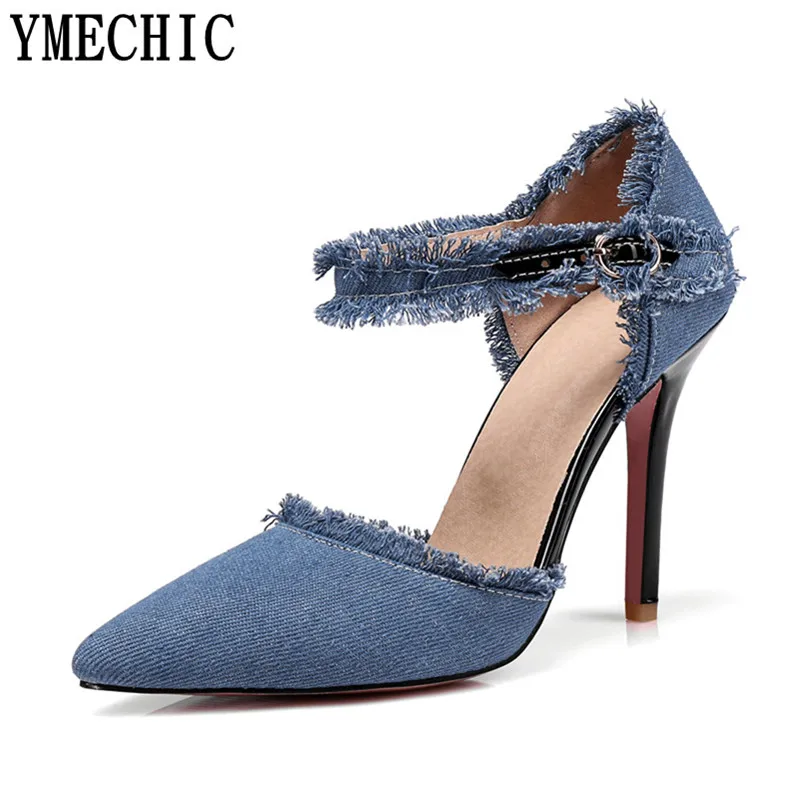 Туфли-лодочки YMECHIC женские на высоком каблуке из денима с ремешком щиколотке