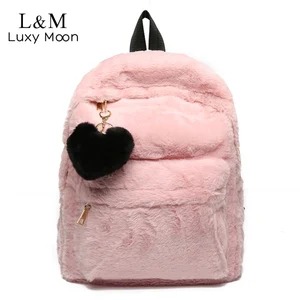 Женский бархатный рюкзак, милые фланелевые рюкзаки, большая модная кожаная сумка для девочек-подростков, школьные ранцы, зимний плюшевый рюкзак XA79H