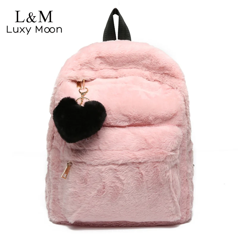 Women Velvet Backpack Cute Flannel Backpacks Large Fashion Leather Bag For Teenage Girls School Bags Winter Plush Rucksack XA79H |
