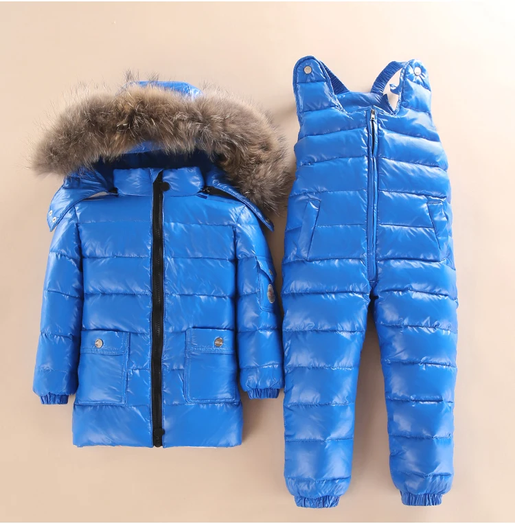 Children's down jacket suit men and women baby winter thickening bib two-piece large fur collar ski suit tide enlarge