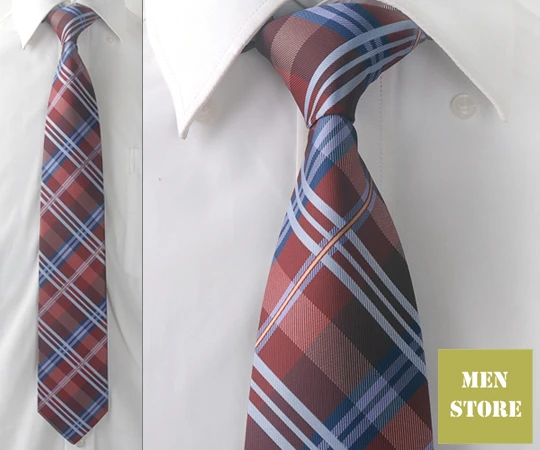 Мужской жаккардовый галстук темно-красный синий в клетку 3 дюйма 8 см DT078 |