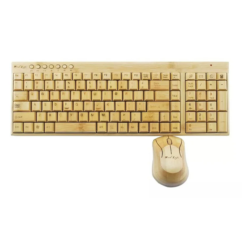 100% Natural Bamboo Wooden Wood PC Multi-media Function wireless Keyboard and Mouse Combo UK Layout with 109 keys SKU 01501AC1 | Компьютеры