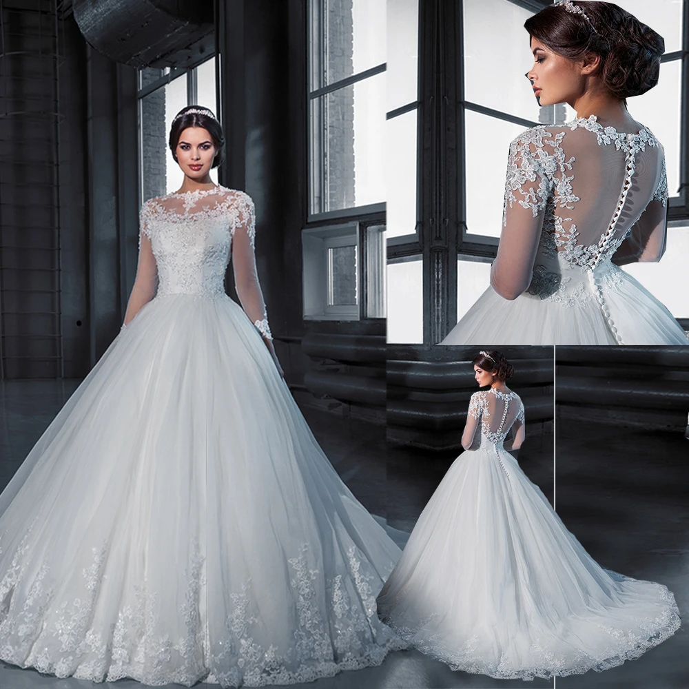 Vestidos де novia Длинные рукава Свадебные платья 2017 Кружева Аппликации свадебные
