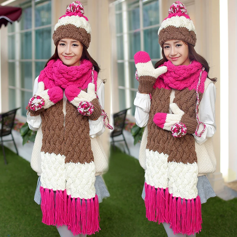 CIVICHIC вязаная шапка шарф перчатки теплый комплект в полоску разные цвета милый