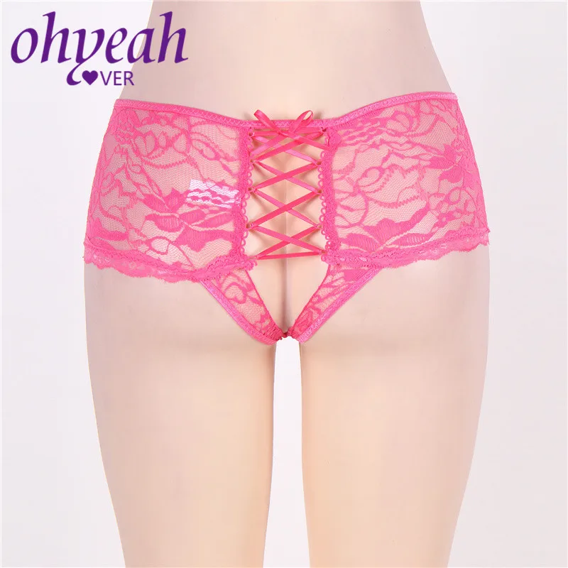 Ohyeahlover Женские Трусы средней талии сексуальные стринги Прозрачные стринги 6XL кружевные трусики трусы женское нижнее белье PM5011 - Цвет: Pink Lace Panty