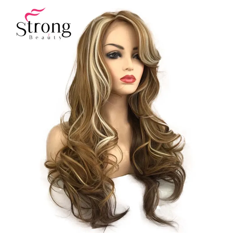 StrongBeauty кружевной передний длинный волнистый Золотой коричневый с светлым жаром ОК полный синтетический парик