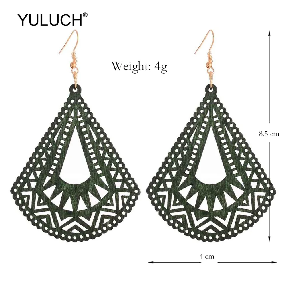 YULUCH 2019 этнические деревянные 4 цвета полые длинные Подвесные серьги Висячие