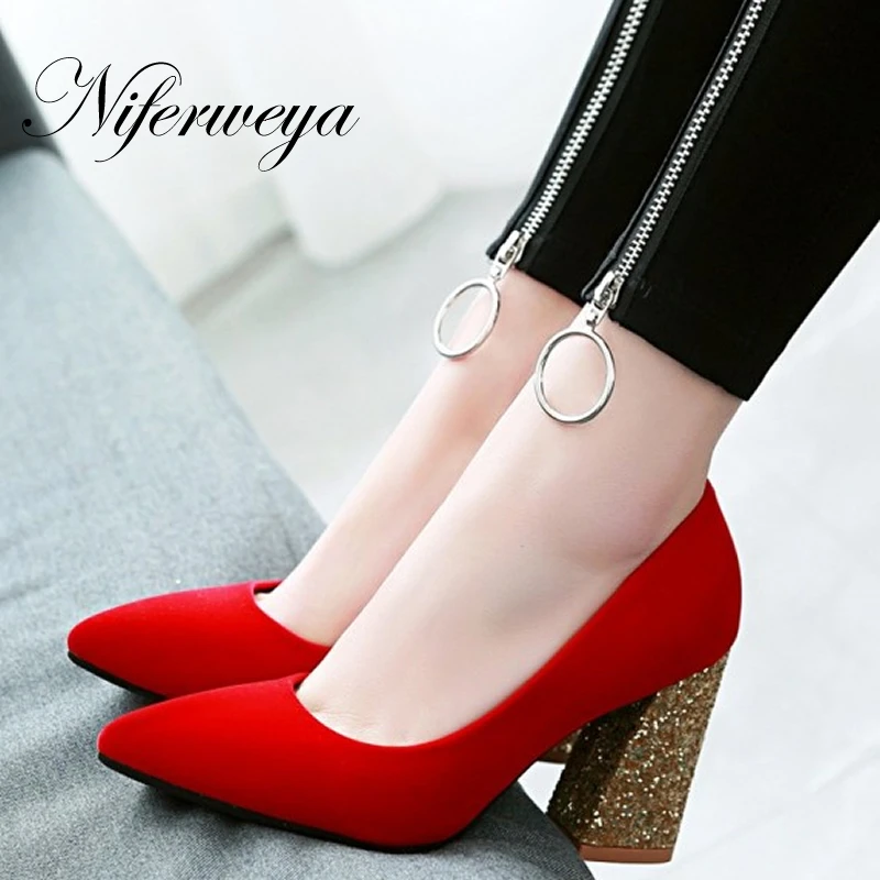 Женские свадебные туфли красного цвета сезон весна осень большие размеры 32 45