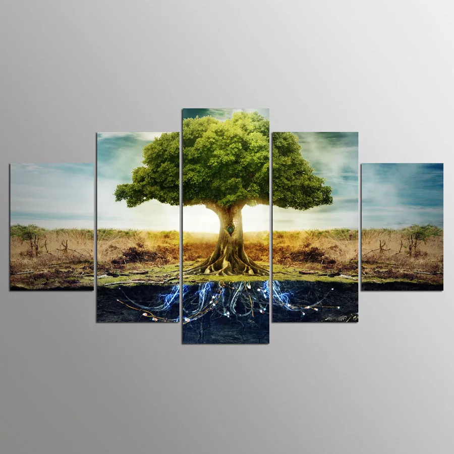 YSDAFEN Tree of Life 5 panel hd print canvas art wall framed paintings for living room picture kn-42 | Дом и сад