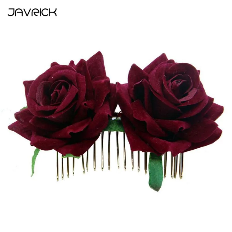JAVRICK, женские, винтажные, имитация, бархат, роза, цветок, заколка для волос, свадебные, для фламенко, танцовщицы, металлическая расческа для волос, вечерние заколки для волос