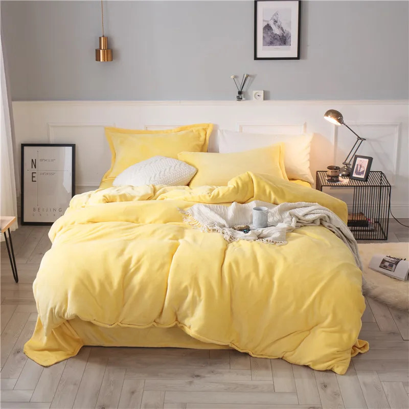 yellow camel Зеленый зимний флисовый комплект постельного белья AB сбоку пододеяльник фланелевый флисовый плоский лист 3/4 шт. твердый Домашний Комплект постельного белья caroset постельное белье теплые - Цвет: yellow camel