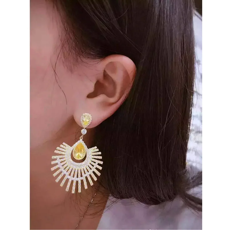 Новый дизайн белые/желтые/красные Роскошные висячие серьги с микрозакрепкой