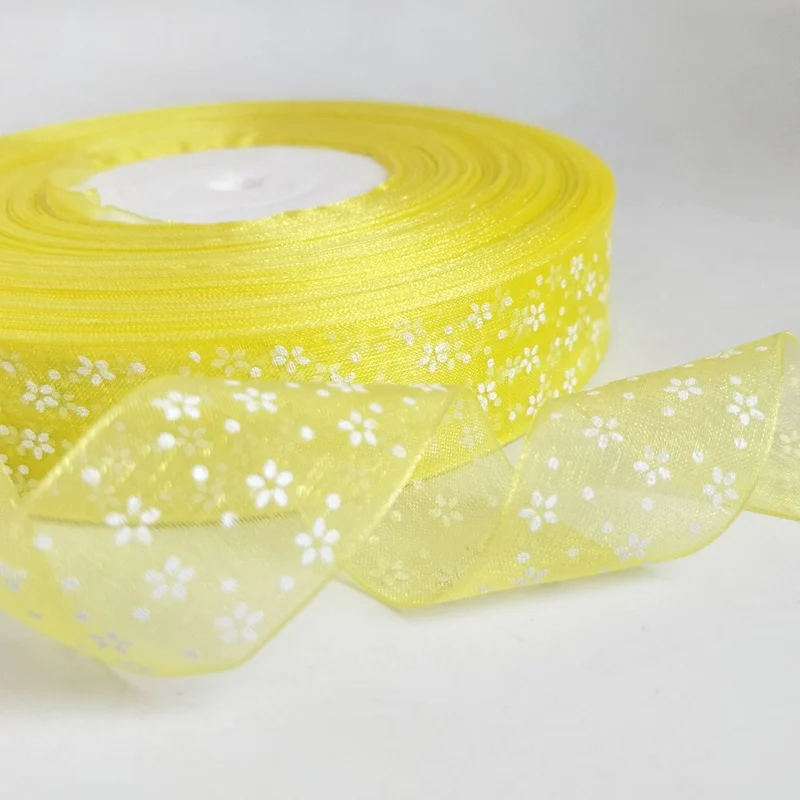 yellow HL 6 м/лот " печатные ленты из органзы для изготовления головных украшений, украшения для свадебной вечеринки, Подарочная упаковка DIY - Цвет: yellow