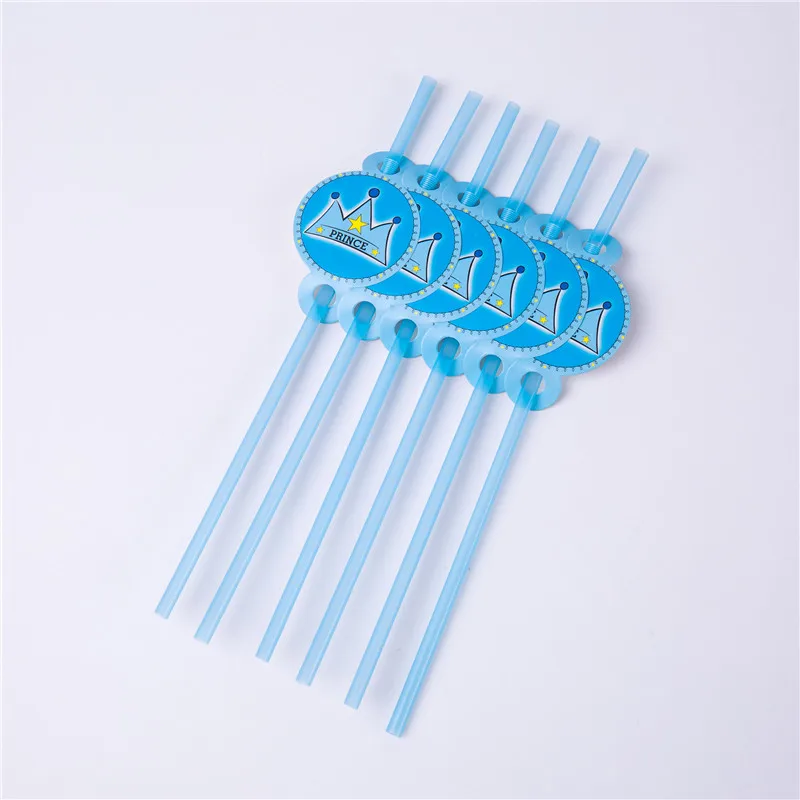 Straw 6 pcs Корона принца Baby Shower одноразовая посуда для вечеринки бумажные салфетки баннер скатерть стакан с соломинкой тарелки день рождения принадлежности - Цвет: Straw 6 pcs
