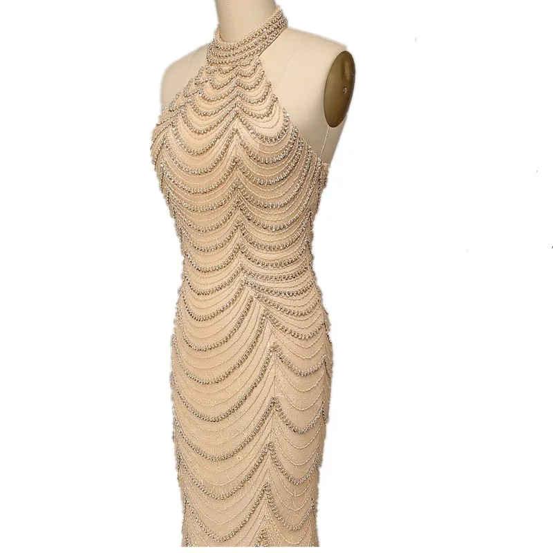 Heavy Handwork Beading Long Evening Dresses 2017 High Neck Shining Crystal mermaid  prom dress Formal Occasion Real Picture