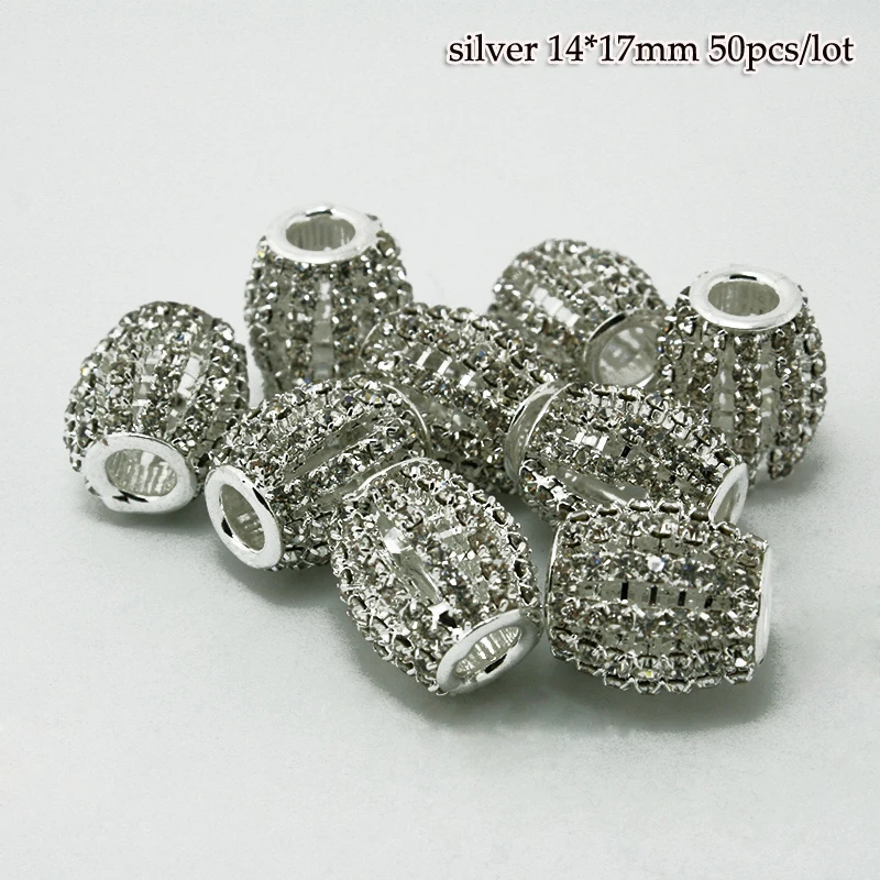 

50pcs/lot Silver 14X17mm Oval Shape Rhinestone Beads fit European Bracelet