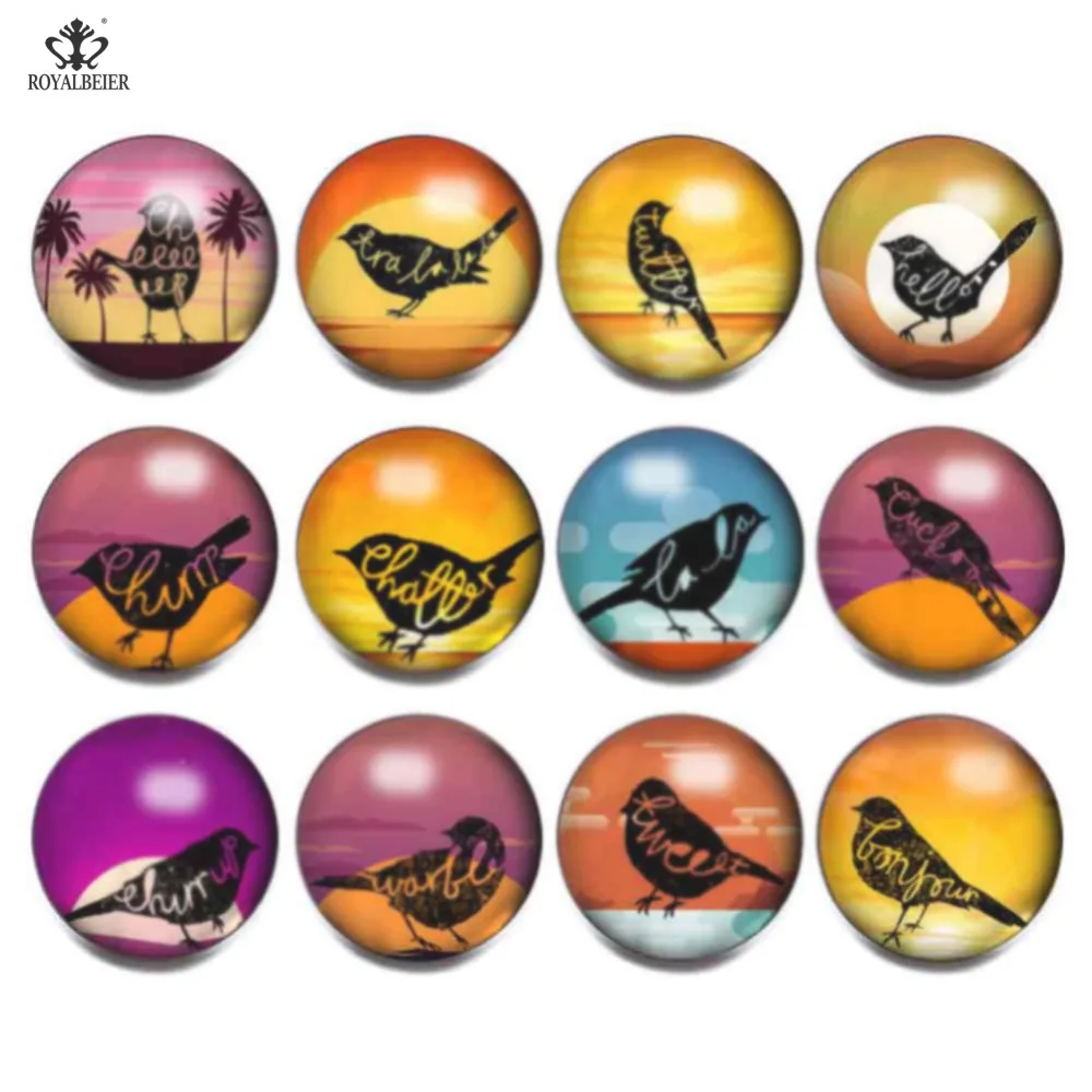 12 шт./партия, Новое поступление, цветные, ручной работы, креативные стеклянные бусины с птицей, амулеты, 18 мм, кабошон, подходит для 18/20 мм, DIY, оснастка, ювелирные изделия KZ1168