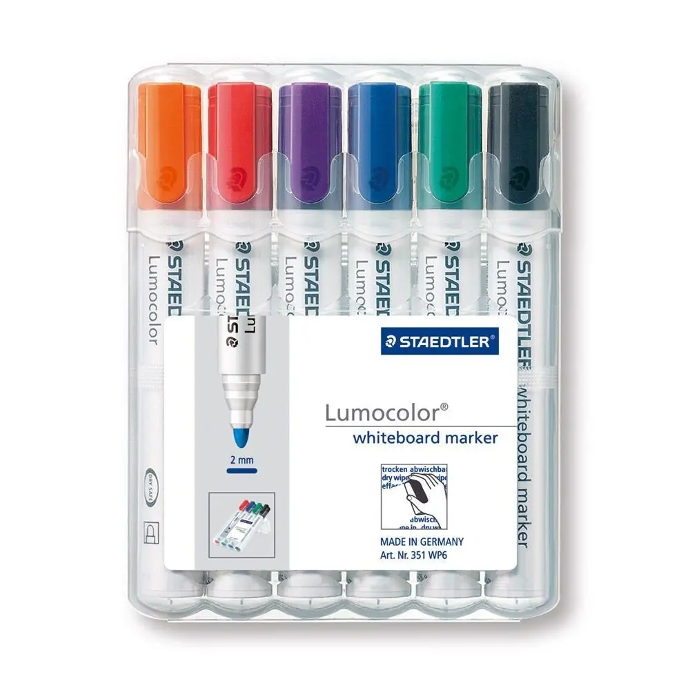 

Staedtler Lumocolor Whiteboard Dry Wipe Marker 351 Bullet Tip (approx. 2 mm) Wallet of 4/6