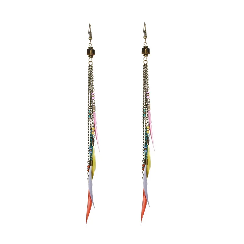 2019 Ethnic Bohemian alloy black feather earrings Boho vintage indian long earring for women Charm jewellery | Украшения и