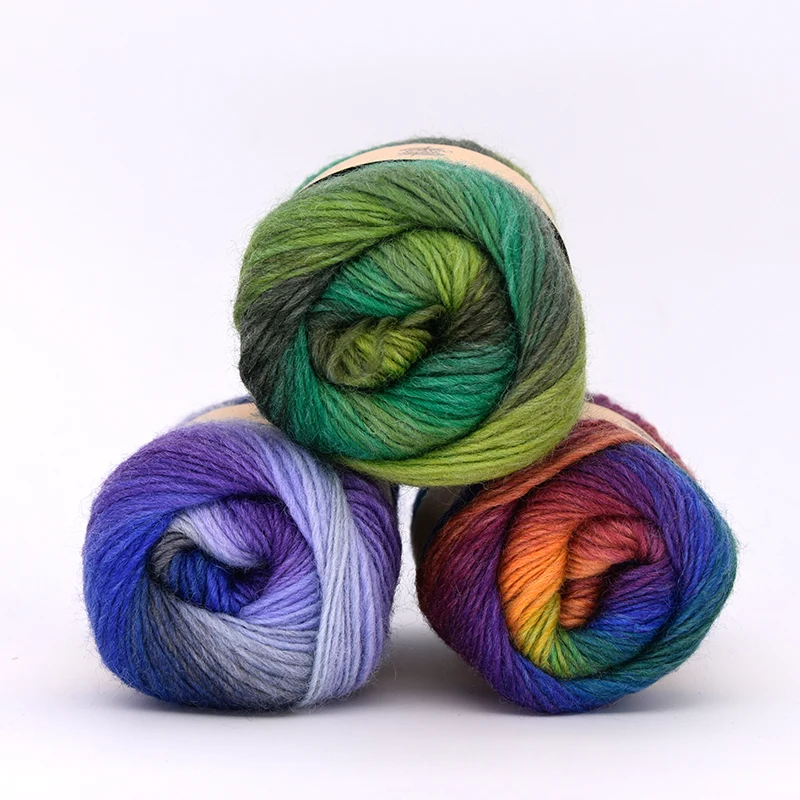 

300g(50g*6pcs) Long Rainbow Wool Dyeing Pure Wool Yarn Lady Shawls Thread Fine Wool Hat Coat