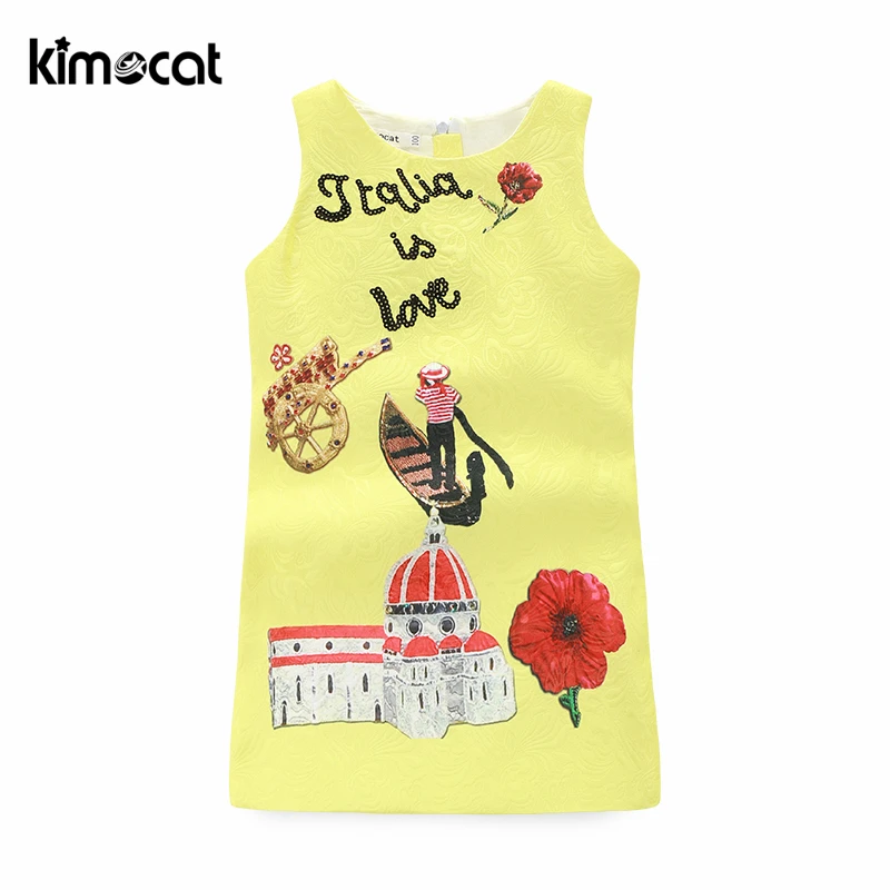 Kimocat Summer Baby colorful dress Fashion castle Toddler Kid Girls Sleeveless Handmade manga princess sundress | Детская одежда и