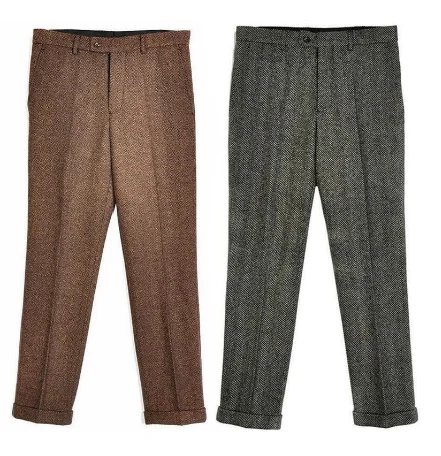 Мужские твидовые винтажные облегающие шерстяные брюки рабочие Свадебные B59 |