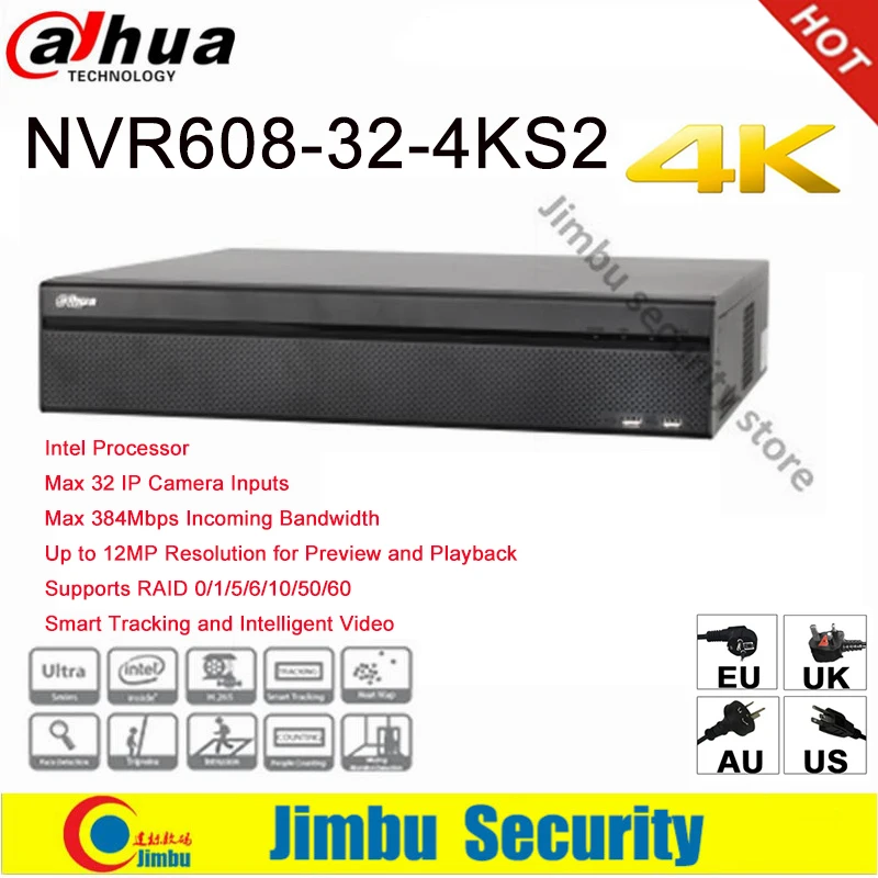 Сетевой видеорегистратор Dahua NVR 4K 32-канальный видео рекордер NVR608-32-4KS2Ultra 4K H.265 видео рекордер процессор Intel до 12MP Разрешение