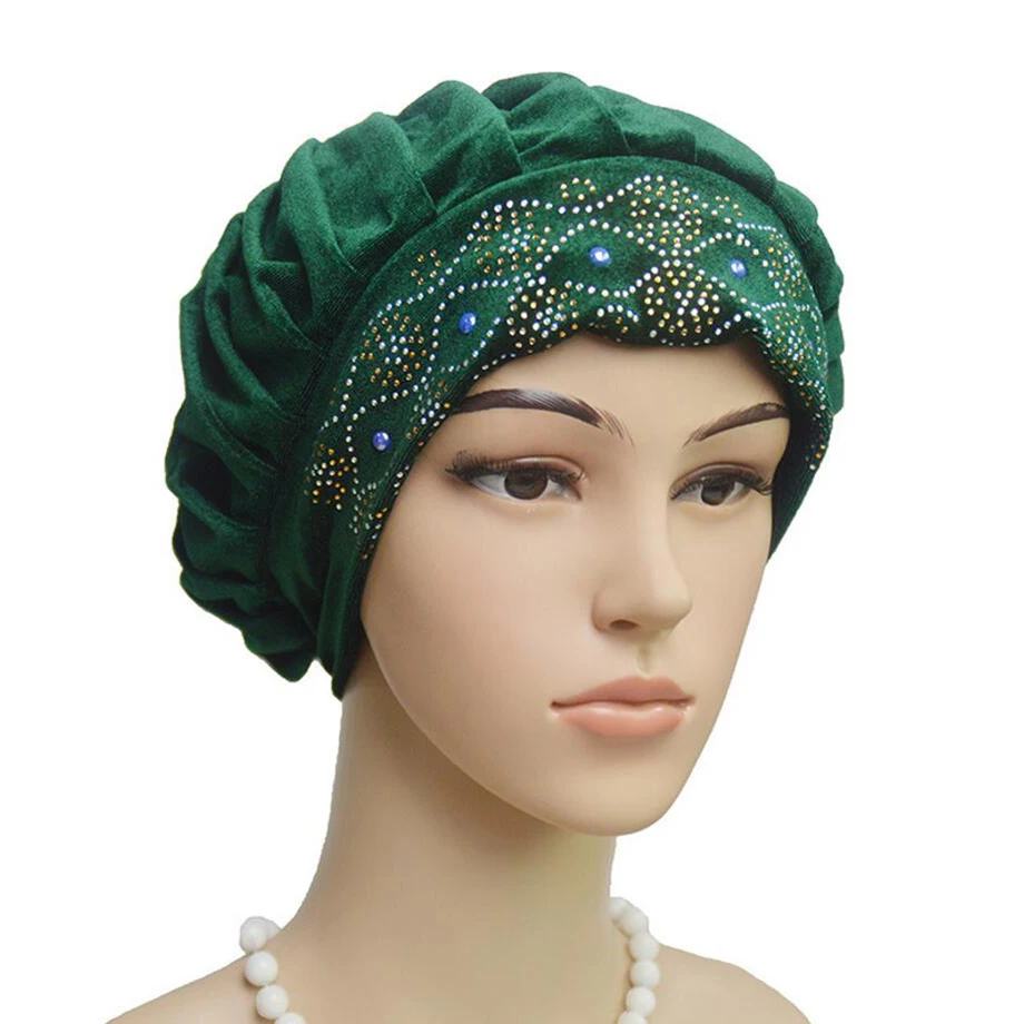 

Muslim Turban Inner Hijabs Women Plain Wimple Hot Drill Rhinestone Sleeping Arabic Mujer Hats Velvet Prayer Caps