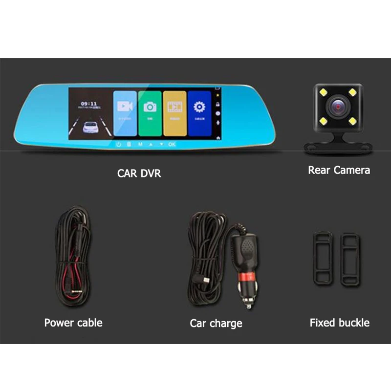 QUIDUX 7 дюймов Видеорегистраторы для автомобилей Зеркало заднего вида Сенсорный