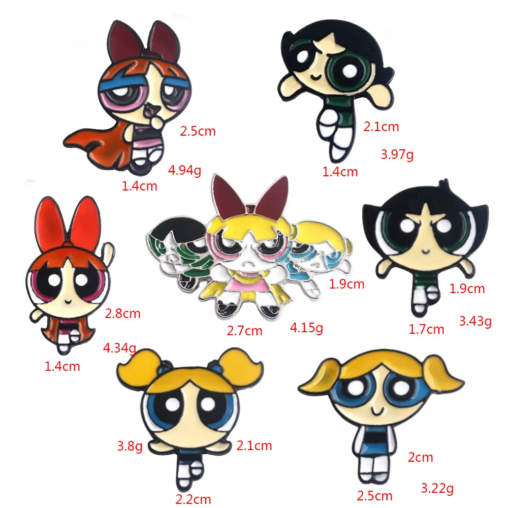 Горячая аниме Powerpuff брошь для девочек милый комплект металлическая эмаль шпильки