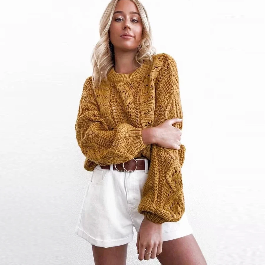 TEELYNN boho pullovers sweater for women 2019 Autumn winter lantern long sleeve warm top loose o-neck knitted sweaters | Женская одежда