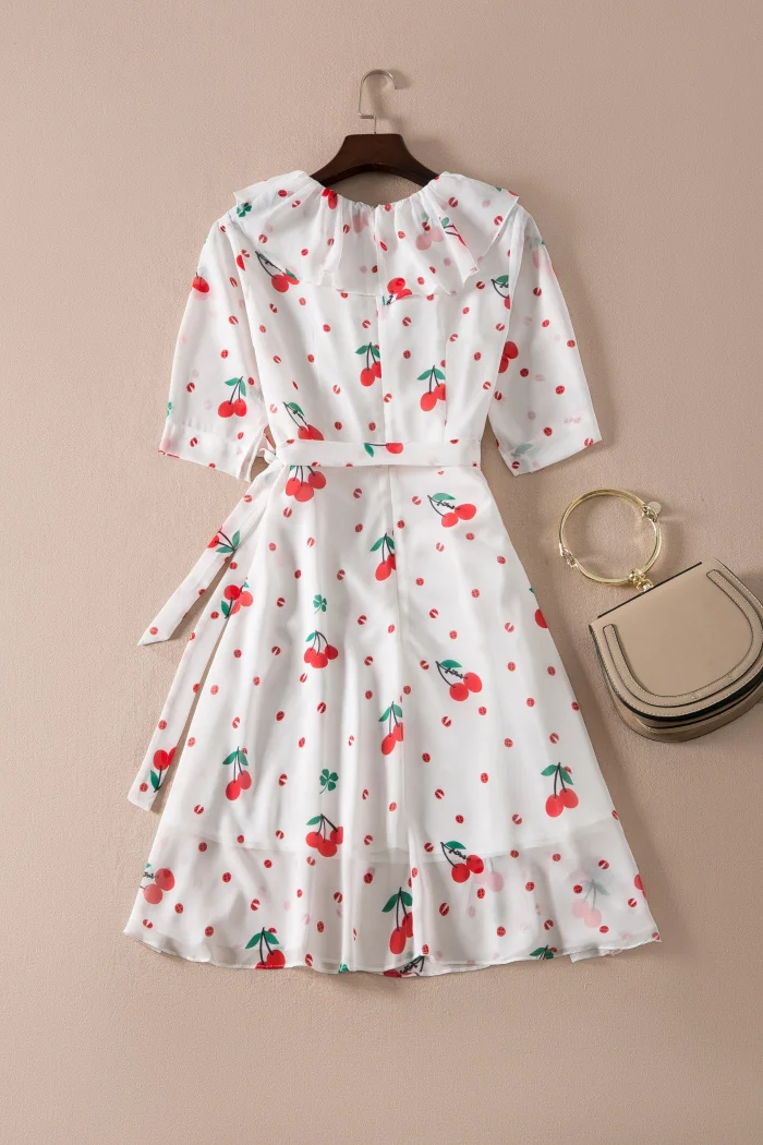 cherries print white dress designer runway high quality 2018 20180526 | Женская одежда