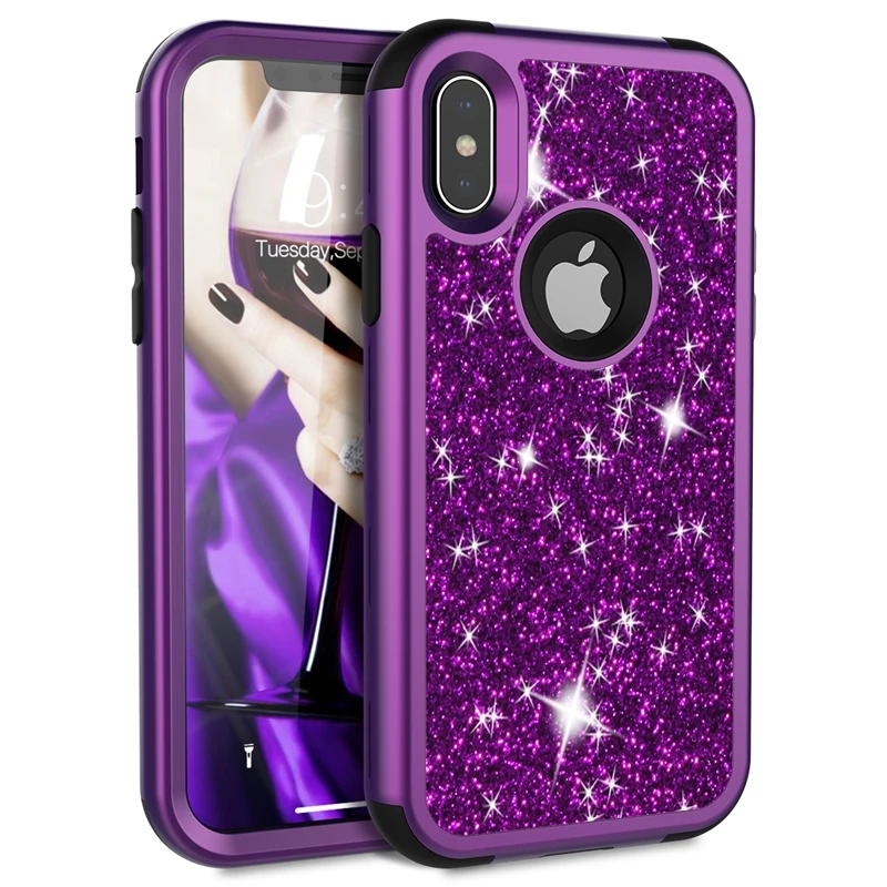 Чехол для iPhone 11 pro Max 7 8 Plus 6 6s X XS силиконовый чехол для ПК Бампер розовое золото блестящий роскошный блестящий чехол для телефона для девочек женщин - Цвет: Фиолетовый