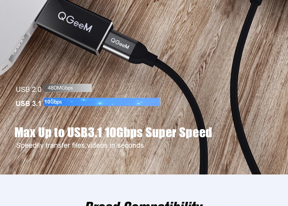 QGeeM USB 3,1 Tipo C Femmina a USB 3,0 Porta Maschio адаптер 10 Гбит/с Tipo-Un Connettore di Sincronizzazione di Dati adattorore d