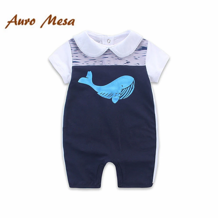 Новый летний комбинезон для новорожденных цельнокроеный с принтом в виде Кита +