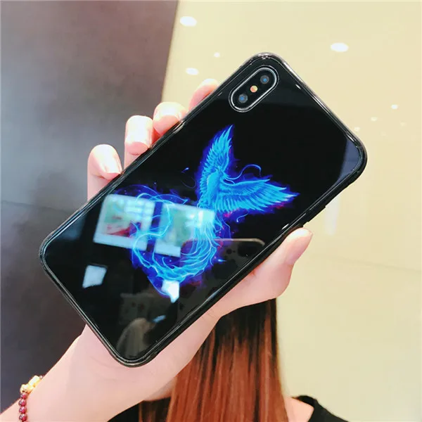 Marvel Человек-паук Бэтмен световой Стекло чехол для iPhone XR XS MAX 7 6 8 плюс Черная пантера Железный человек чехол телефона для iPhone X 10 - Цвет: bird
